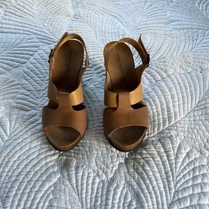 Tan leather wedge sandals